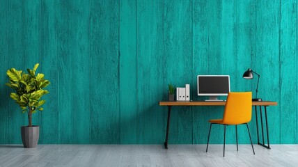 Modern Home Office Design with Integrated Technology for Remote Work Efficiency, Copy Space Available