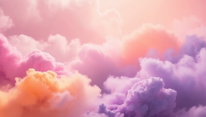 ethereal scene with clouds in soft pink, orange, and purple tones, reminiscent of a fairytale