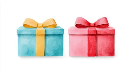 Obraz premium Two colorful gift boxes with bows on a white isolated background.