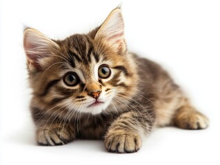 Obraz premium A small kitten laying down on a white surface