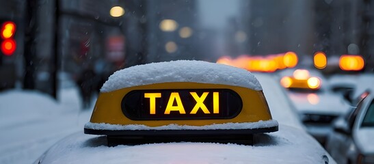 Night view of a taxi light, winter times, snowy days