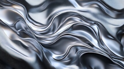 Fototapeta premium Close-up of shimmering silver fabric with elegant waves and curves, creating a luxurious and sophisticated look.