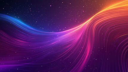 Obraz premium Vibrant abstract waves of purple and orange flow across a cosmic background filled with stars.