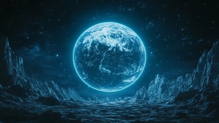 A blinking hologram of a planet, interstellar exploration concept, deep space scifi, Blinking hologram, Scifi planet