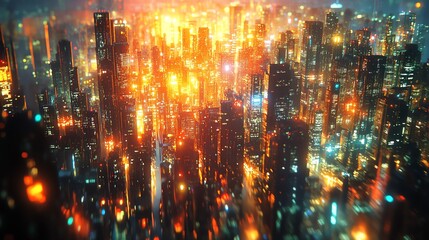 Fototapeta premium A timelapse of city lights blinking in sync with heartbeat rhythms, abstract urban life energy, City lights blink, Urban vitality