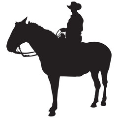 Cowboy with Horse Silhouette on White Background. Vector Graphic Design