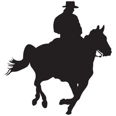 Cowboy with Horse Silhouette on White Background. Vector Graphic Design
