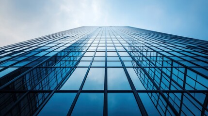 A Low-Angle View of a Glass Skyscraper with Blue Reflections