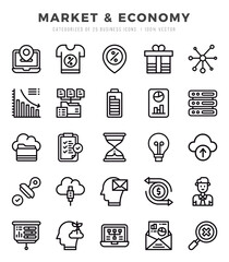 Set of 25 Market & Economy Lineal Icons Pack.