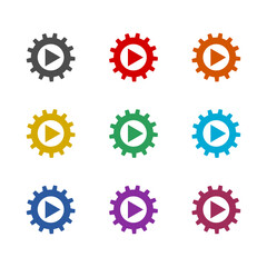 Video marketing icon. Video settings icon isolated on white background. Set icons colorful