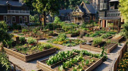 Obraz premium Urban garden and community farming. Community vegetable gardens in urban spaces. City agriculture