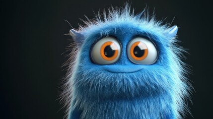Obraz premium A cheerful blue furry monster with big orange eyes, exuding a playful and friendly vibe.