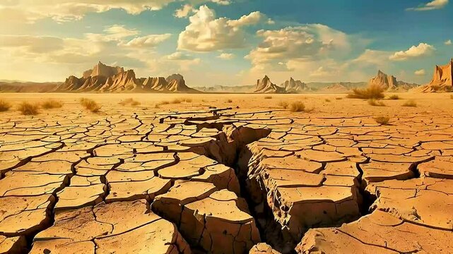a dry desert  with  a crack in the ground