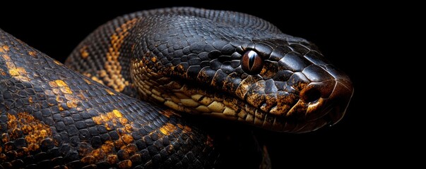 Close-up of an anaconda's powerful, textured body showcasing its vibrant scales and natural beauty in a captivating display of strength and elegance in the wild.
