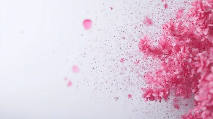 Naklejka premium Soft pink flowers scatter beautifully against a clean white background, creating a calming and minimalist aesthetic