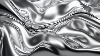 Elegant silver liquid fabric flowing gracefully, showcasing smooth curves and reflective surface.