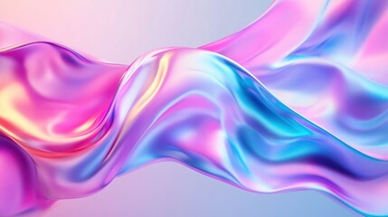 Fototapeta premium A vibrant wave of silky fabric in shades of pink, blue, and purple, creating a dynamic and flowing abstract composition.