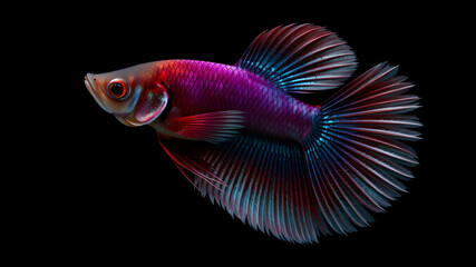 Fototapeta premium Colorful Siamese Fighting Fish on Black Background