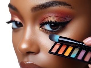 Stunning close-up of a model applying vibrant eyeshadow, showcasing beauty, skill, and artistic makeup techniques.