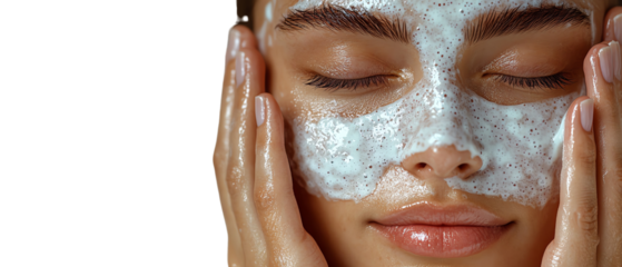A close-up of a woman applying a rejuvenating facial mask, enjoying a spa treatment for healthy and glowing skin.