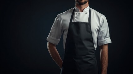 Naklejka premium A male chef in a white uniform poses confidently against a dark background.