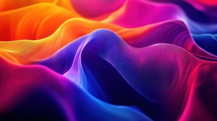 Obraz premium A vibrant abstract display of flowing waves in shades of orange, pink, and blue, creating a dynamic and energetic visual.