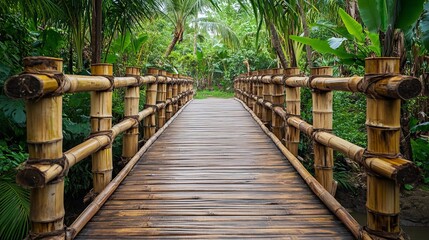 Obraz premium The background features an intricate arrangement of bamboo, carefully assembled to form a rustic bridge.
