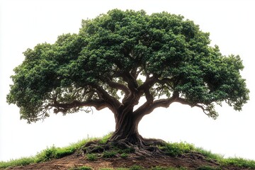 Fototapeta premium ancient gnarled oak tree with sprawling branches and lush canopy isolated on white symbolizing strength longevity and the passage of time in intricate detail