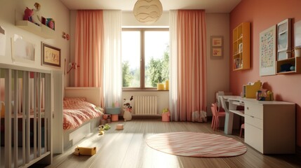 Bright and inviting children's room featuring pastel colors and playful decor.