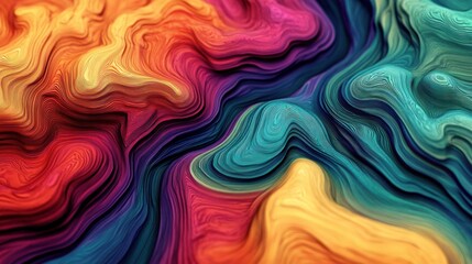 Fototapeta premium Colorful abstract waves in vibrant reds, oranges, blues, and greens create a dynamic and energetic visual experience.