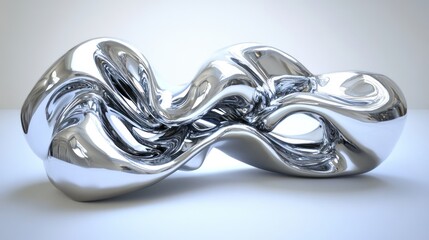 Abstract metallic sculpture with fluid forms reflecting light elegantly.