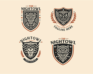 Fototapeta premium Set bundle vintage Night intelligent Owl bird logo for business company