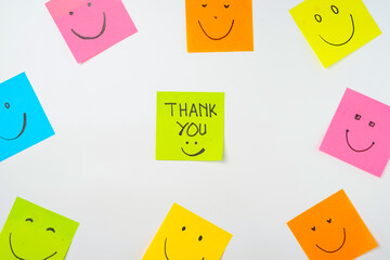 Motivational words for personal development, thank you, inspirational handwriting on sticky notes