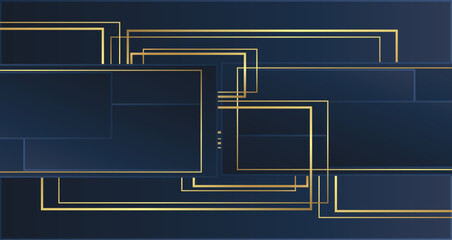 Geometric shapes in dark blue and gold tones