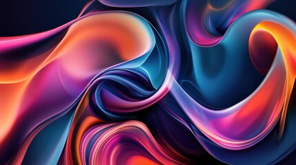 Obraz premium A vibrant wave of colorful abstract shapes in a blend of orange, pink, and deep blue hues.