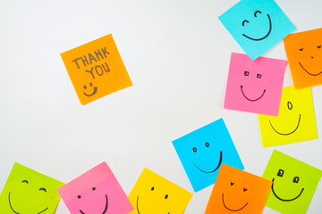 Motivational words for personal development, thank you, inspirational handwriting on sticky notes