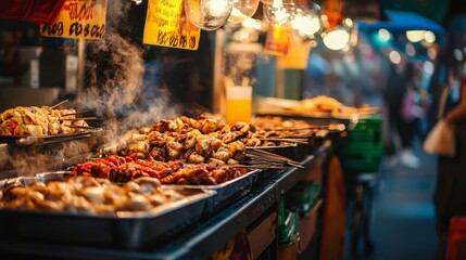 Vibrant street food markets with diverse offerings. Street food for tourists stalls offering diverse