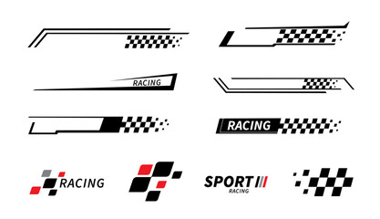 Sport car stripe stickers. Race flag. Checkered flag. Racing stripes. Race motorsport graphics. Stickers car decal template. Vector illustration