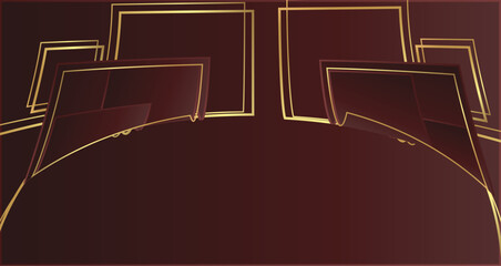 Abstract design featuring intersecting maroon rectangles outlined in gold