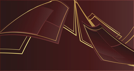 Abstract design featuring intersecting maroon rectangles outlined in gold