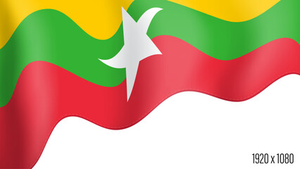 Myanmar country flag realistic independence day background. Myanmar commonwealth banner in motion waving, fluttering in wind. Festive patriotic HD format template for independence day