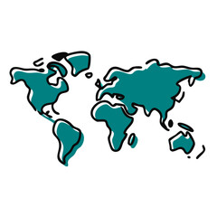 World map icon illustration, teal and white, global and geography concept