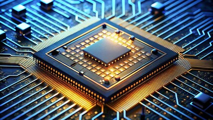 Modern cpu processor is illuminating the motherboard circuitry