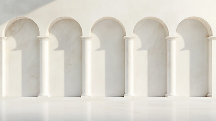 Marble columns and arches with classical detailing, softly lit for a grand and elegant decorative background.