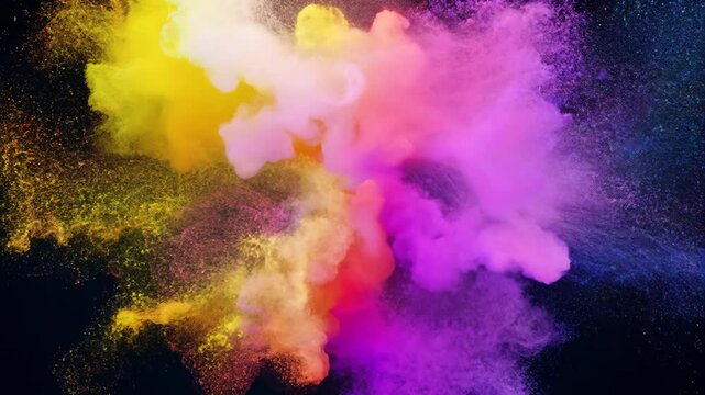 Multicolored smoke exploding on black background