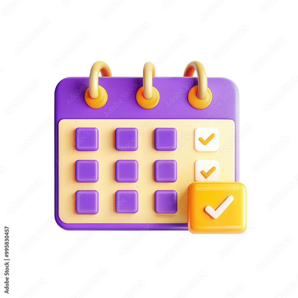 Poster a colorful stylized calendar icon featuring a purple design with checkboxes and a confirmation symbo