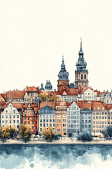 Obraz premium Riga, color pen pencil hand-drawn effect drawing illustration for travel poster, card, wallpaper, backdrop or banner. Modern, clear, artistic and simple