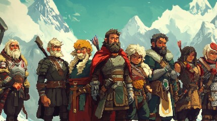 Fototapeta premium A group of adventurers standing in front of snowy mountains