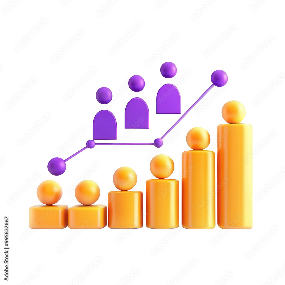 Poster this image shows a colorful 3d graphical representation of growth with various shapes and a rising t