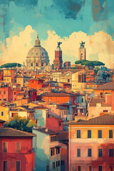 Fototapeta premium Rome, Italy, color pen pencil hand-drawn effect drawing illustration for travel poster, card, wallpaper, backdrop or banner. Modern, clear, artistic and simple